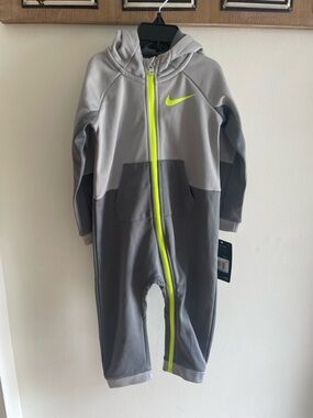 Nike Gray & Neon Yellow Kids One-Piece Hoodie Coverall